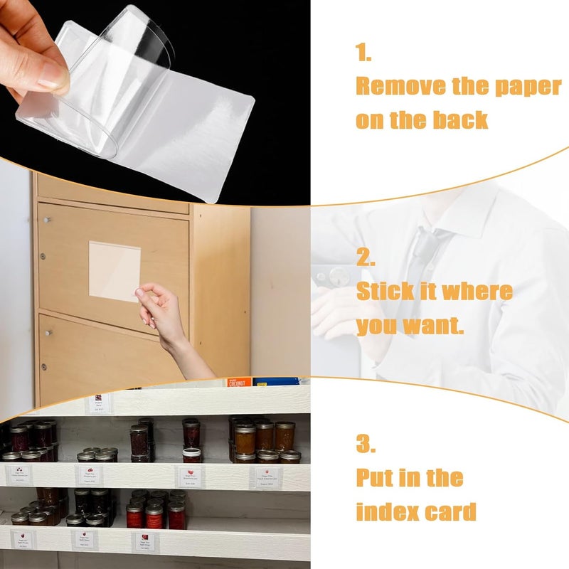 Ysglory 100 Packs Adhesive Label Storage Bin Pockets Clear Plastic Index Card Pockets Sleeves Adhesive Pouches Card Holders with Top Opening for Storage Bins, Library, Office (3.5 x 3.5 inches) - Image 3